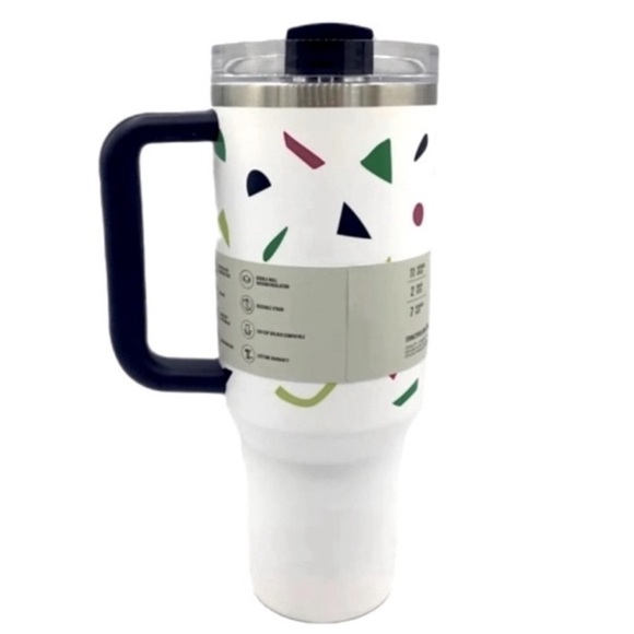 NWT Frost White Abstract Geos Stanley 40 oz Flowstate Tumbler with Clear Straw - Picture 3 of 9